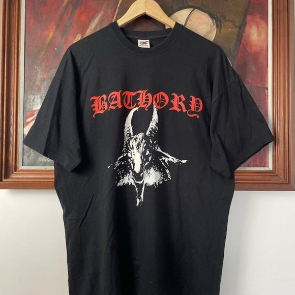Bathory Vintage 00s Goat Rare Band Metal Two Sided Print Tee - Picture 1 of 1